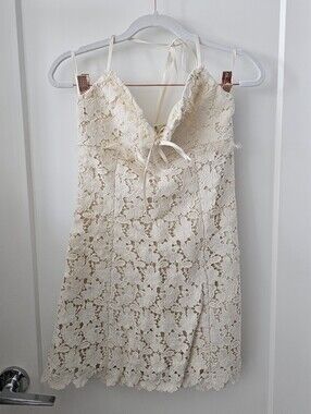 Cream Babydoll Halter Lace Dress